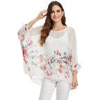 BHflutter White Blouse Shirt Women Fashion Batwing Casual Summer Tops Tees Ladies Print Chiffon Blouses Streetwear Plus Size - Matrix-studios.com