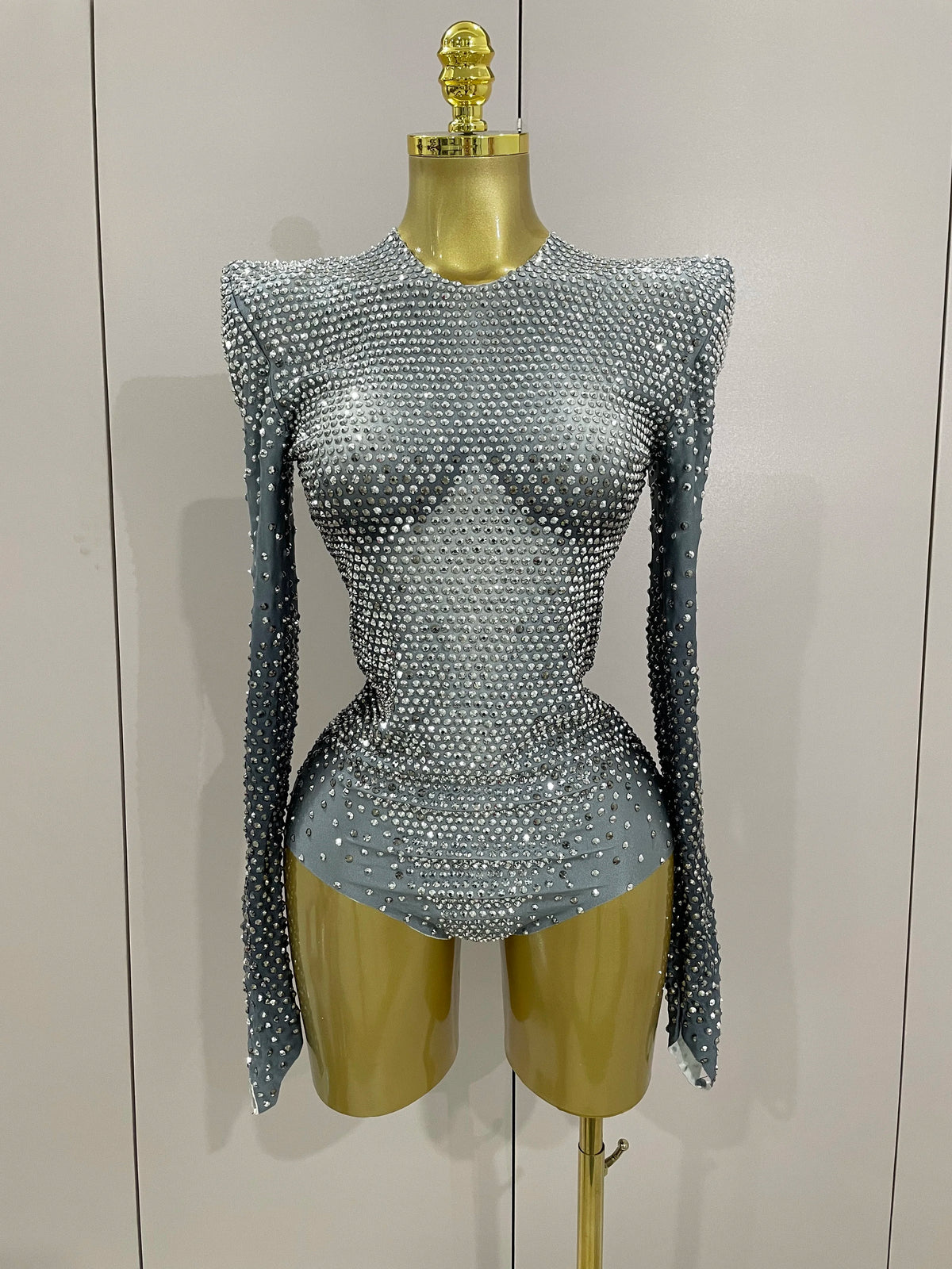 Sparkle Silver Rhinestones Long Sleeve Stretch Bodysuits 2025 New Women Evening Luxury Birthday Party Sexy Nightclub Stage Costu - Matrix Studios