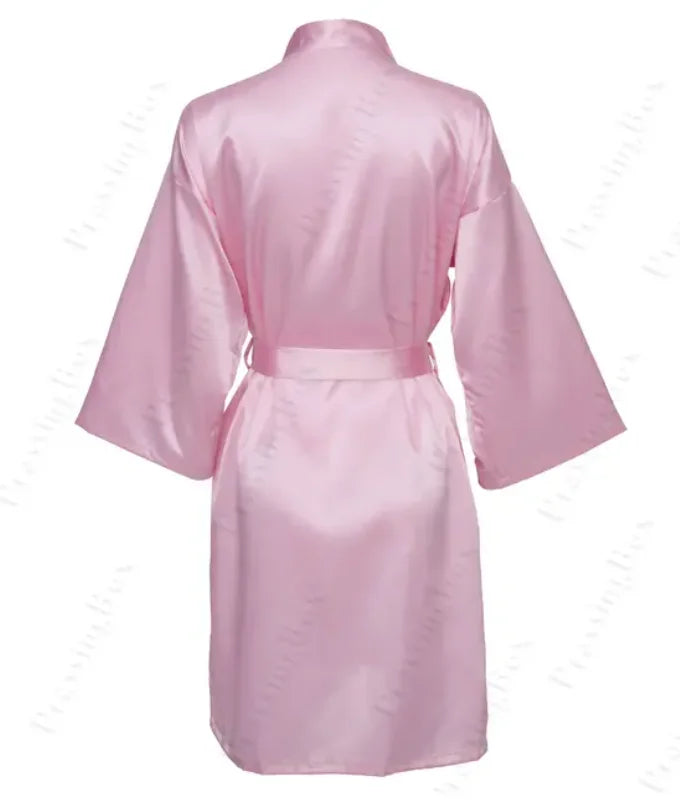 Solid Satin Night Robe, Elegant Half Sleeve V Neck House Robe With Belt, Women's Sleepwear - Matrix-studios.com