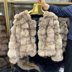 HUA QIU MEI SI Women's Natural Fox Fur Jacket with Fox Collar for Winter Warmth, Short Style Real Fox Fur Leather Jacket - Matrix Studios