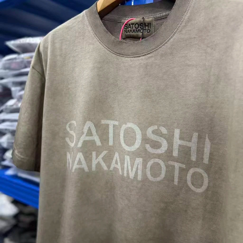American Trend Brand SATOSHI Classic Vintage Print T-shirt New High Street Fashion Style Short-sleeved for Both Men and Women - Matrix-studios.com
