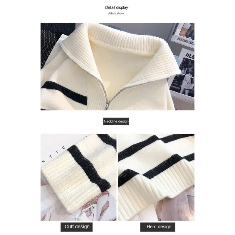Sweater pullover women Spring and Autumn underwear 2023 New zipper stripe underlay short style popular premium sweater female - Matrix Studios