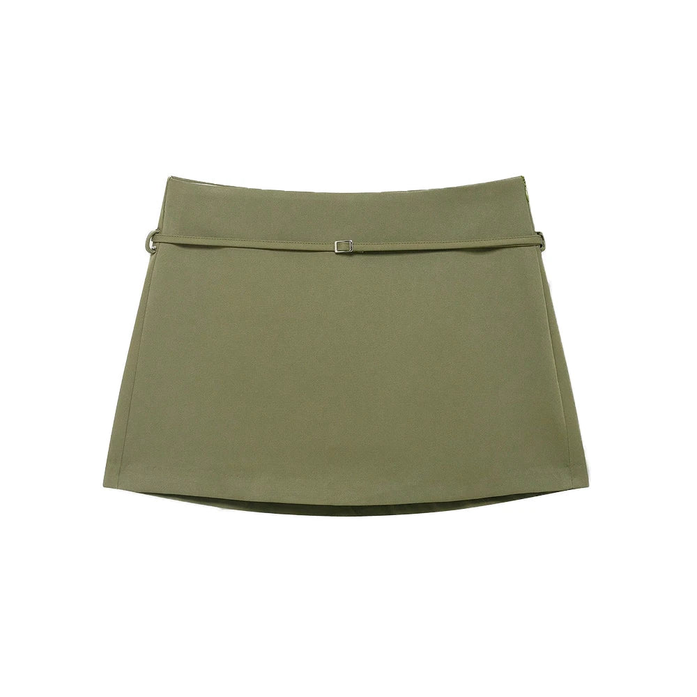 Women's Solid Color Skort with Belt Side Zipper Casual Shorts Skirts Fashionable And Stylish Women's Clothing - Matrix Studios
