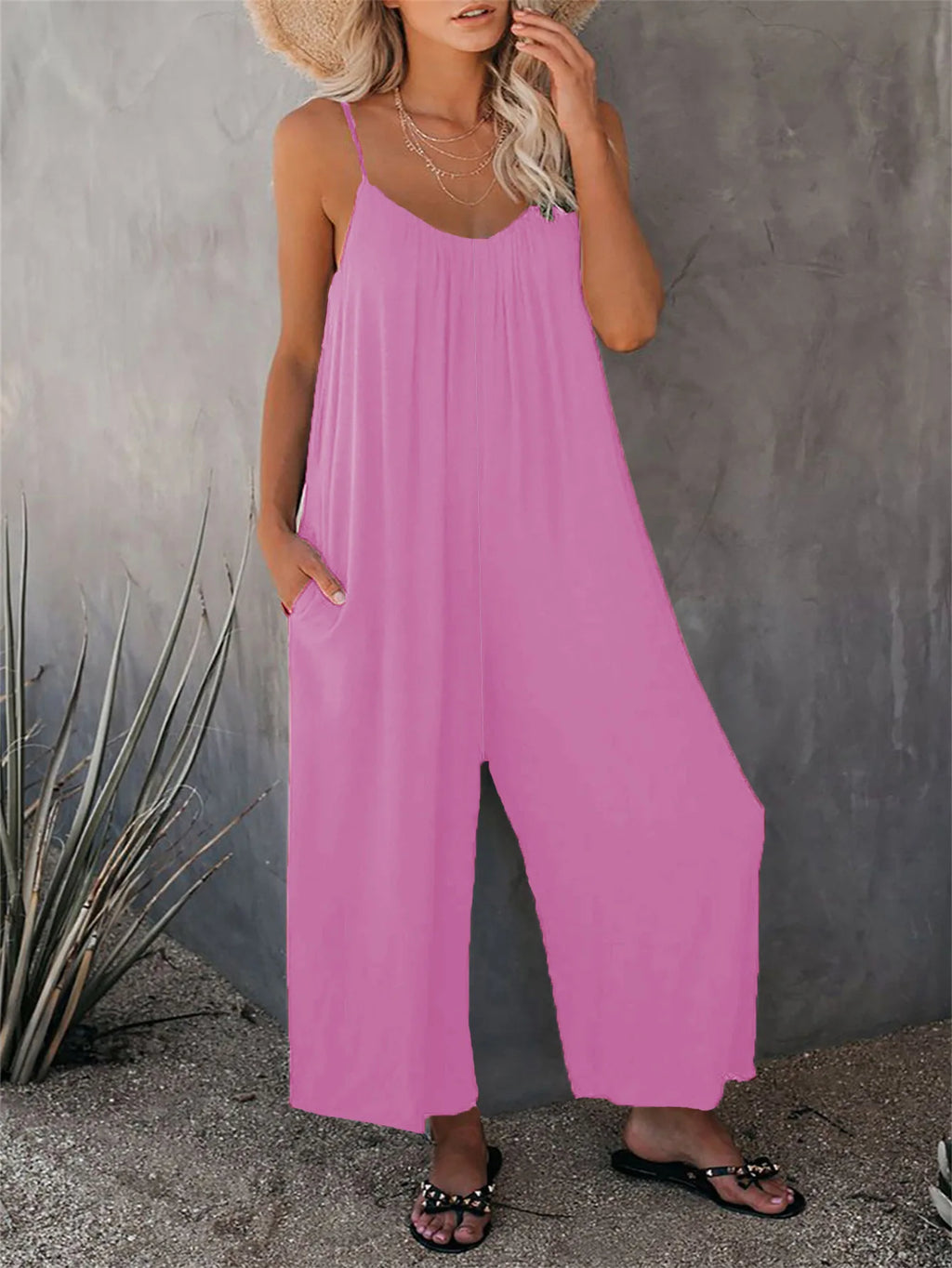 2026 High-Quality Strap Summer New Thick Pure Color Pocket Casual Women's Overall Pants - Matrix Studios