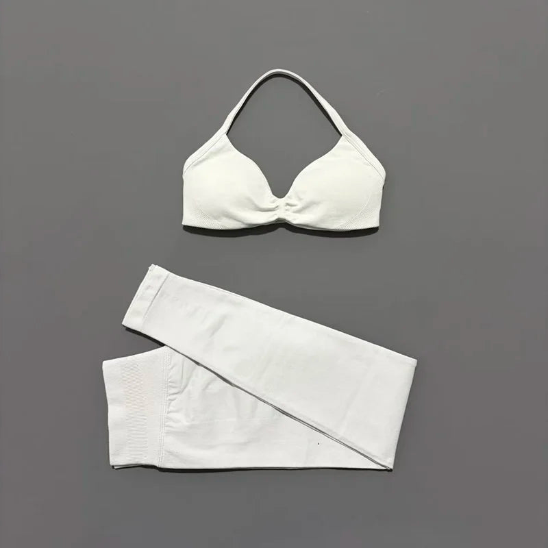 2Pcs HISTELLO Seamless Yoga Sports Set for Women Resistant Backless Bra Pilates Fitness Workout Running Leggings Gym Suit - Matrix-studios.com