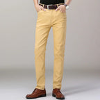 Men's Jeans Pure White Fashion Elastic Slim Youth Slimming Straight Leg Male Pants Business Casual Middle Age High End Trousers - Matrix Studios