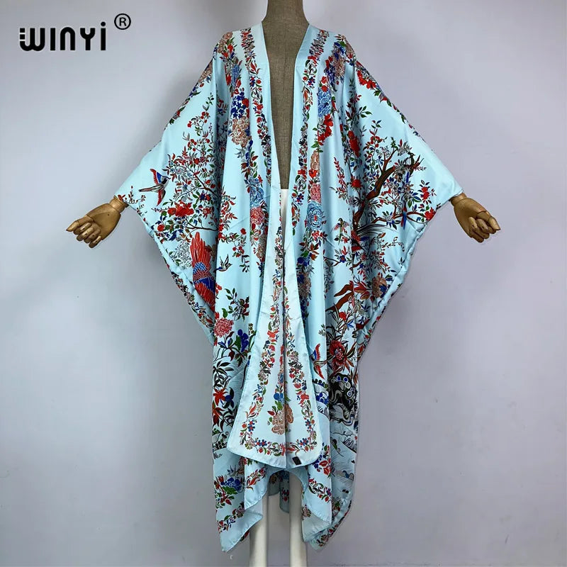 WINYI Kimono Africa Summer Boho Print Beach Outfits for Women Cover-Up Long Coat Elegant Coat Beach Outfits for Women Maxi Dress - Matrix Studios