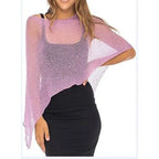 Combhasaki Women Knitwear Bikini Cover-up See-through Solid Off Shoulder Irregular Triangle Hem Loose Pullover Summer Beach Tops - Matrix Studios