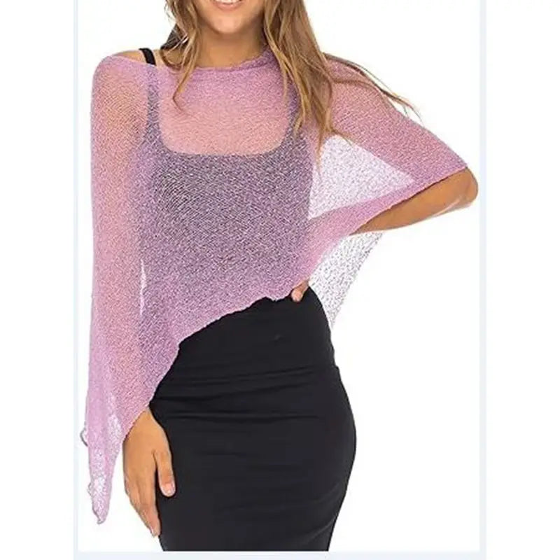 Combhasaki Women Knitwear Bikini Cover-up See-through Solid Off Shoulder Irregular Triangle Hem Loose Pullover Summer Beach Tops - Matrix Studios