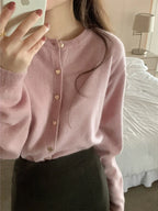 Knitted Cardigan Women's Spring Autumn Gentle Style Short Single Breasted Heart Button Design Sweet Sweater Coat Versatile - Matrix Studios