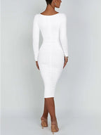 Autumn and Winter Women Sexy Bodycon Dress Square Neck Long Sleeved Ladies Evening Dresses - Matrix-studios.com