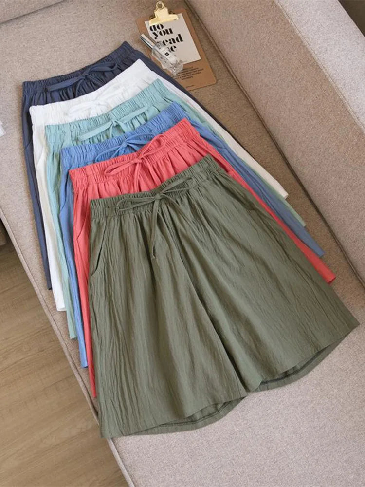 2026 Women Cotton Shorts Summer Casual Solid Two Pockets Shorts High Waist Loose Shorts for Girls Soft Cool Female Shorts - Matrix Studios