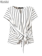Fashion Stripe Blouse 2025 ZANZEA Summer Women V Neck Short Sleeve Tops Elegant Work OL Shirt Casual Loose Blusas Female Chemise - Matrix-studios.com