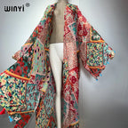 WINYI Bohemian Kimono Print Women Coat Loose Tassels Long Coat Beach Holiday Swimming Cover Up Party Dresses Luxury Dubai Abaya - Matrix Studios