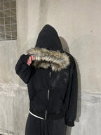 Autumn Winter Y2k Women Aesthetic Harajuku Faux Fur Collar Hoodies Clothes Graphic Hip Hop Punk Gothic Zip Up Hoodies 2026 New - Matrix-studios.com