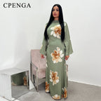 Arabesque Bell Sleeve Flowy Maxi Abaya Dress Elegant Floral Print Muslim Modest Long Dress Islamic Vacation Outfit Summer Robe - Matrix-studios.com