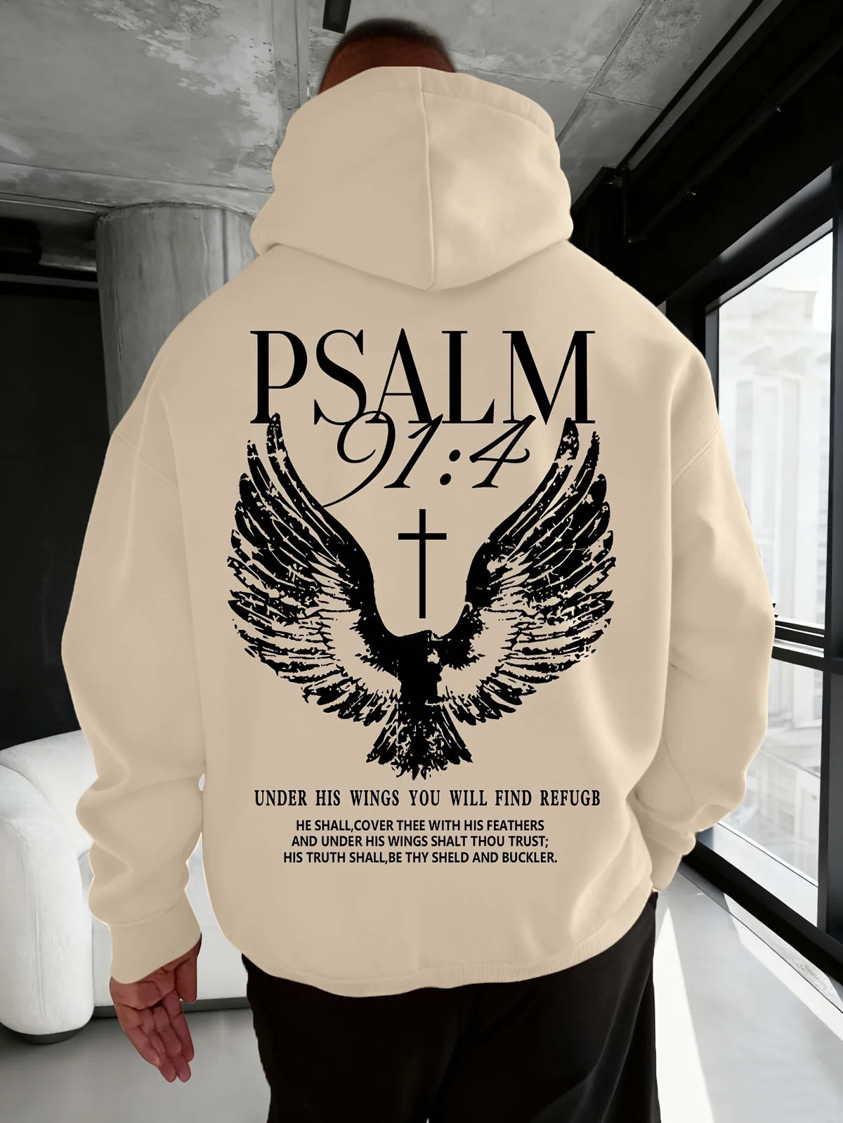 Christian Bible Verse Psalm 91:4 Print Men Women Hooded Sweatshirt Autumn Winter Outdoor Vacation Casual Loose Warm Sportswear - Matrix Studios