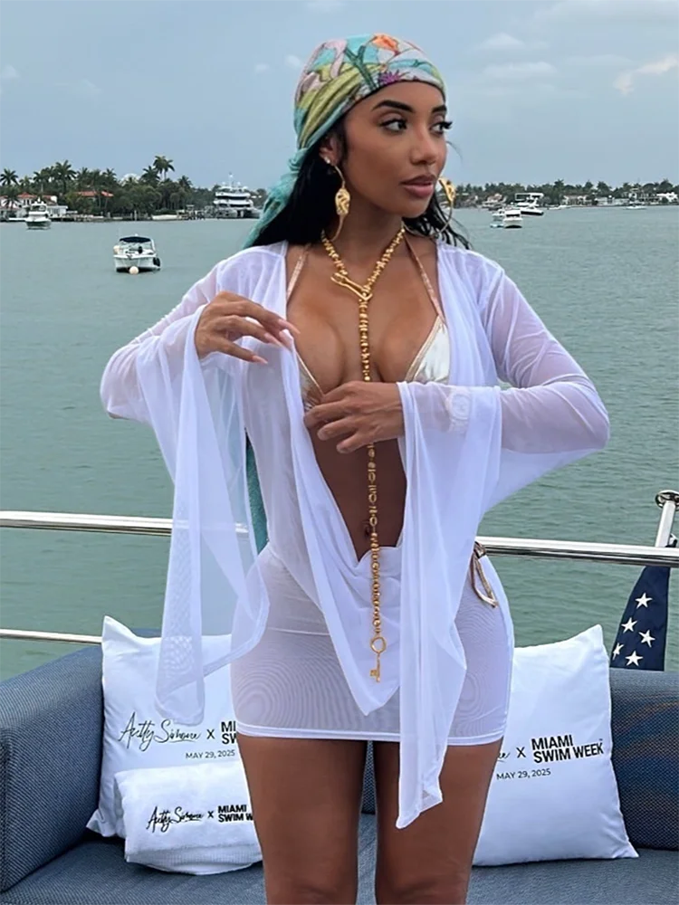 Weird Puss Halter Y2K Dress Women See Through Irregular Backless Coquette Full Sleeve Sexy Midnight Beach Vacation Mini Bodycon - Matrix-studios.com