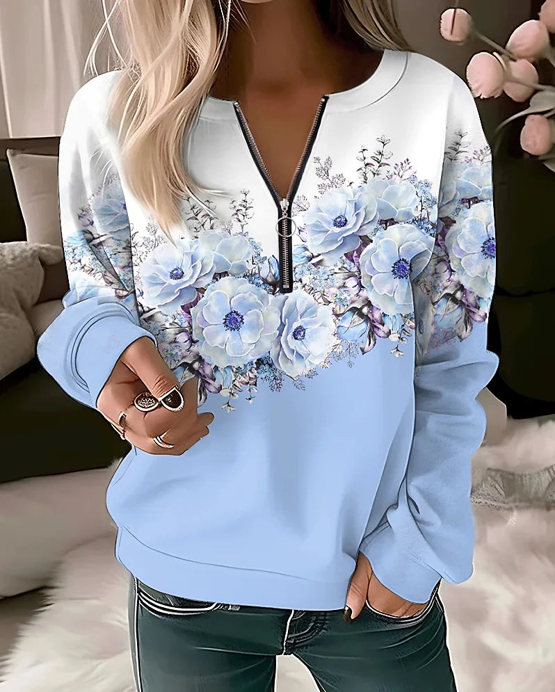 Women's Hoodies Women Fashion Floral Hoodies Flower Painting Sweatshirt Zip Up Hoodie Oversized Sudaderas Harajuku Coats Elegant - Matrix Studios