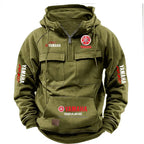 2026 New YAMAHA Logo Motorcycle Racing Race Retro Velvet Half Zipper Hoodie Men's Multi Pocket Autumn/Winter Casual Sweatshirt - Matrix Studios