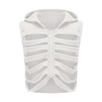 Women Gothic Vest Coat Hollowed Skeletal Gilet Hoodie Sleeveless Hooded Waistcoat Streetwear for Party - Matrix Studios