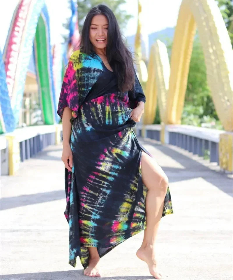 2026 Summer Bohemian Striped Print Women Beach Dress Bathing Suit Cover Up Summer Tunic for Woman Beachwear Robe De Plage Kaftan - Matrix Studios