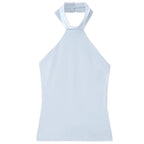 HXAO Halter Top Women Summer 2025 Tanks & Camis Green Blue Tight Tops Sexy Off Shoulder Sleeveless Backless Tops Elegant Vests - Matrix-studios.com