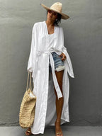 Solid Beach Cover Up Women Self Belted Wrap Kimono Dress Swimsuit 2025 New Robe Summer Beachwear Factory Supply - Matrix-studios.com