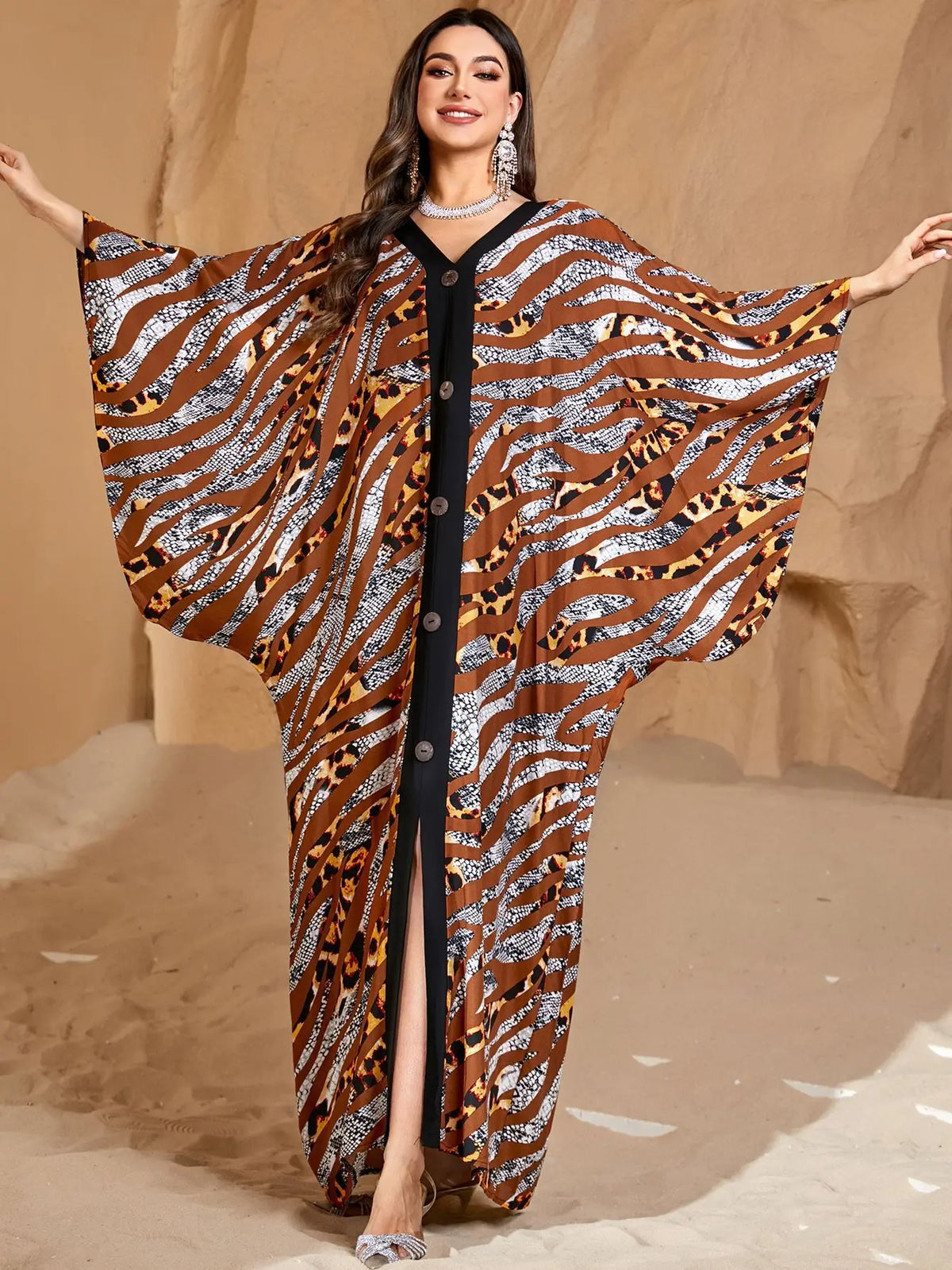 Caftans for Women Plus Size V-Neck Batwing Sleeve Kaftan Dress for Beach Swimwear Cover-Up Loungewear Mumu Dresses - Matrix Studios