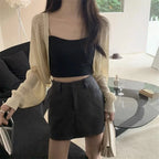Fashion Hollow Out Sunscreen Cardigan Women Lantern Sleeve Thin Short Knitted Cardigans Woman Elegant Simple Crop Smock Top - Matrix Studios