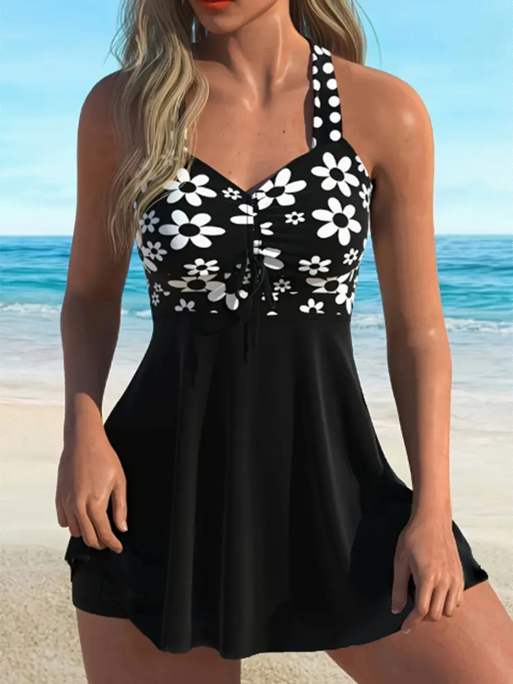 Black Dots Print Tankini Set 2026 New Two Pieces Swimsuits Plus Size Swimwear Women Bathing Suits Beachwear Bikini Swimdress - Matrix-studios.com