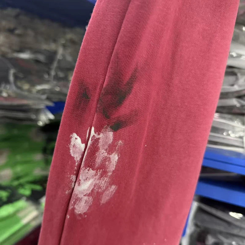 Quality Real Picture Sweatshirt Casual Pants Ink Splatter Waist Ripped Hole Drawstring Sports Satoshi Nakamoto Sweatpants - Matrix-studios.com