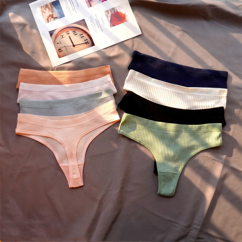 3 Pcs Seamless Ladies Ribbed Cotton Thong Simple Women's Low Waist Bikini Briefs Sports Girls Underwear Plus Size - Matrix Studios