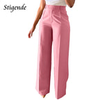 Stigende Wide Leg Straight Dress Pants with Pocket Women Plain Color Business Casual Pants Loose Fit Midi Waist Office Trousers