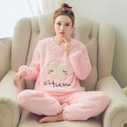 Winter Thickened Warm Coral Velvet Couple Pajamas Robe Women Homewear Hooded Men Long Flannel Solid Colour Easy to Clean Girl - Matrix-studios.com