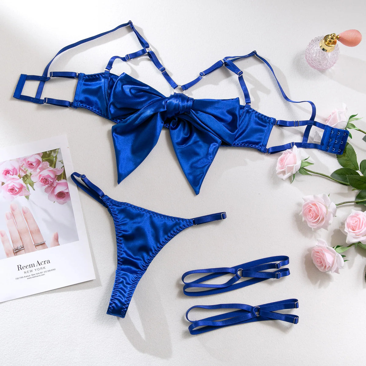 Sexy Solid Stain Lingerie Set Women's Hollow Out Bow Lace Up Exotic Apparel Suit Pure Desire Style Uniform Underwear Bra & Brief - Matrix-studios.com