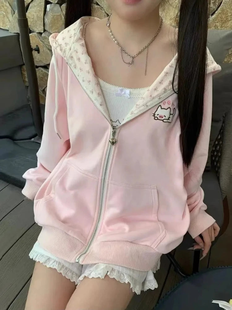 Y2k Kawaii Japanese Cartoon Long Sleeve Zipper Hooded Sweatshirts Subculture Loose Casual Hoodies Women Tops 2000s Vintage Chic - Matrix Studios