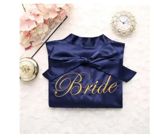 Bride Bridesmaid Wedding Robe Embroidery Kimono Bathrobe Gown Nightgown Casual Satin Short Women Sexy Nightwear Sleepwear - Matrix-studios.com