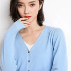 Cardigans Women 2025 Autumn Single Breasted V-neck Knitted Sweater Fashion Short Knitwear Solid Blue Green Pink Women's Jumpers - Matrix Studios