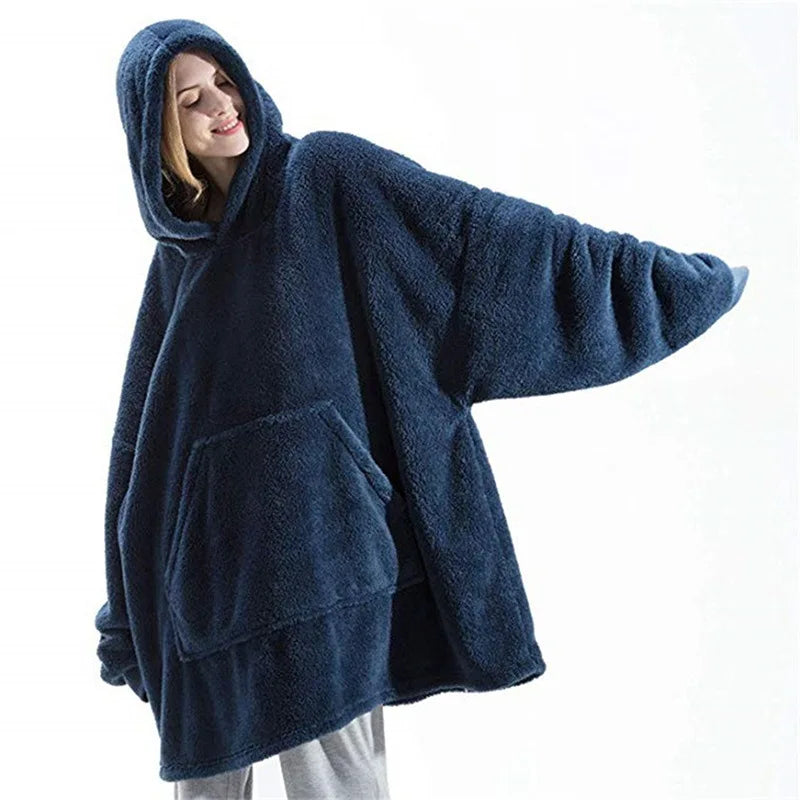 New Winter Women Double-faced Fleece Hoodie Blanket Oversize Large Pocket Warm Couple Loose Sweatshirts Women And Men Robe - Matrix Studios
