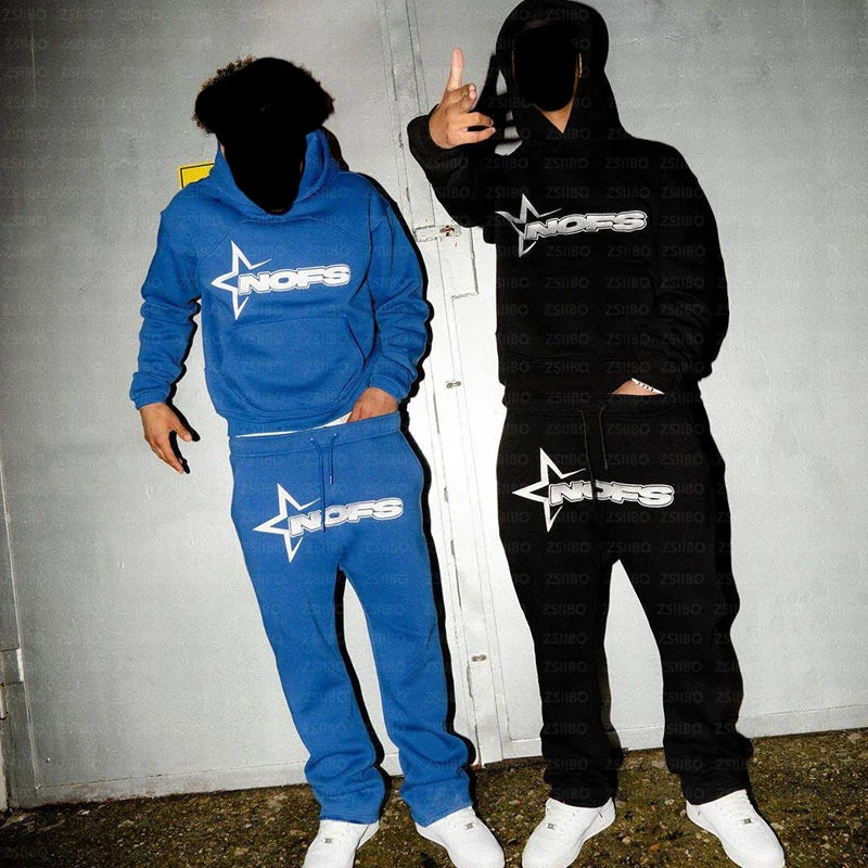 NOFS Letter Embroidery Fashion Brand Loose Oversized Hoodie Y2K Hip-Hop Streetwear women Pullovers Casual Top Pants Sportswear - Matrix Studios