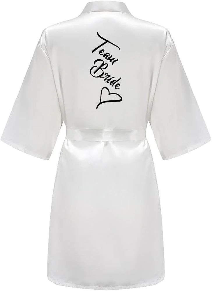 Women Silk Satin Short Night Printing Robe Kimono Robe Fashion Bath Robe Sexy Bathrobe Femme Wedding Bride Bridesmaid M024