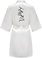 Women Silk Satin Short Night Printing Robe Kimono Robe Fashion Bath Robe Sexy Bathrobe Femme Wedding Bride Bridesmaid M024