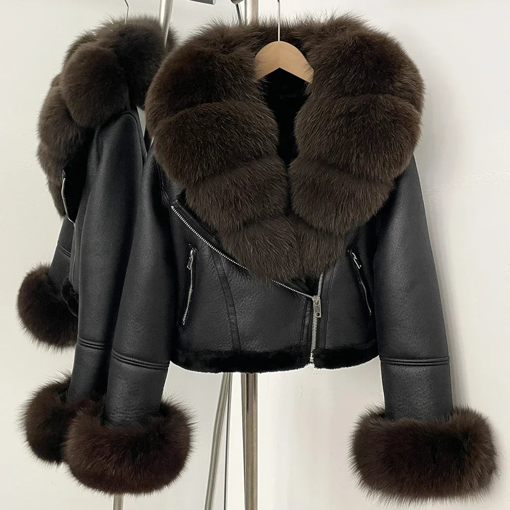 Reality Fur Jacket Winter Real Fur Cuffs Clothes Women Short Faux Leather Fake Fur Inner Jacket Female Thick Warm Fox Fur Coat - Matrix Studios