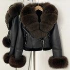 Reality Fur Jacket Winter Real Fur Cuffs Clothes Women Short Faux Leather Fake Fur Inner Jacket Female Thick Warm Fox Fur Coat - Matrix Studios