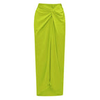 Fashion Solid Beach Dress Women's Casual Elastic High Waist Slit Long Skirt Summer 2025 New Beachwear Spice Girl Bikini Cover Up - Matrix Studios