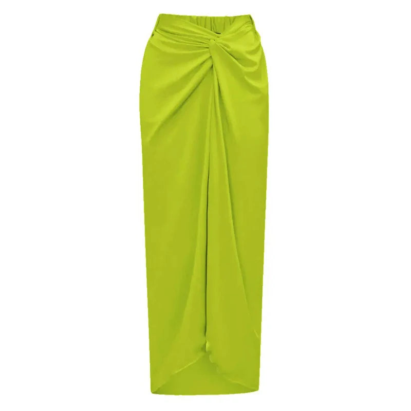 Fashion Solid Beach Dress Women's Casual Elastic High Waist Slit Long Skirt Summer 2025 New Beachwear Spice Girl Bikini Cover Up - Matrix Studios