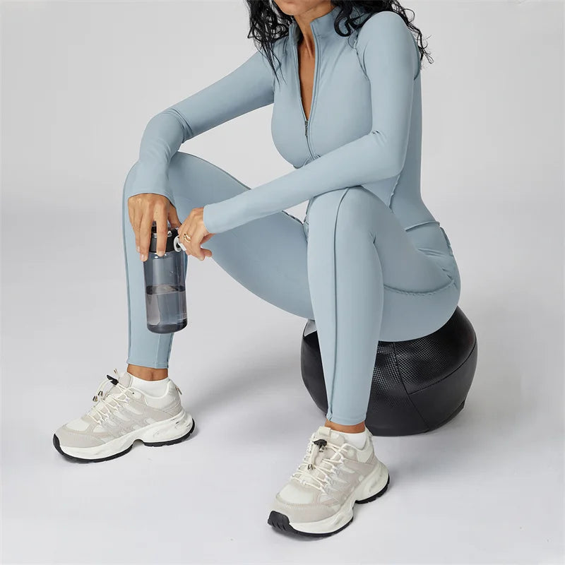 TRY TO BN Gym Jumpsuit Half Zipper Sports Stripe Fitness Bodysuit One-Piece Workout Activewear Tights Woman Suits Yoga Clothing - Matrix Studios