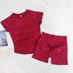 Women's Summer 2 Piece Yoga Outfit Slim Fit Short Sleeve Top High Waist Tummy Lifting Butt Shaping Shorts for Gym Running Daily - Matrix-studios.com