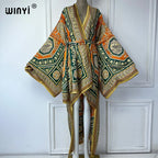 WINYI Summer Beach Wear Cover Up Lady Boho Cardigan Printing Elegant Silky and Skin-Friendly Sexy Holiday Kimono Maxi Dress - Matrix Studios